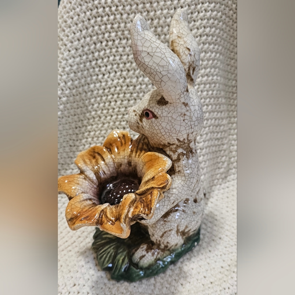 Whimsical Ceramic Rabbit with Sunflower - Picture 2 of 9